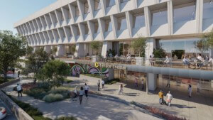 混凝土建筑在底楼有零售商店